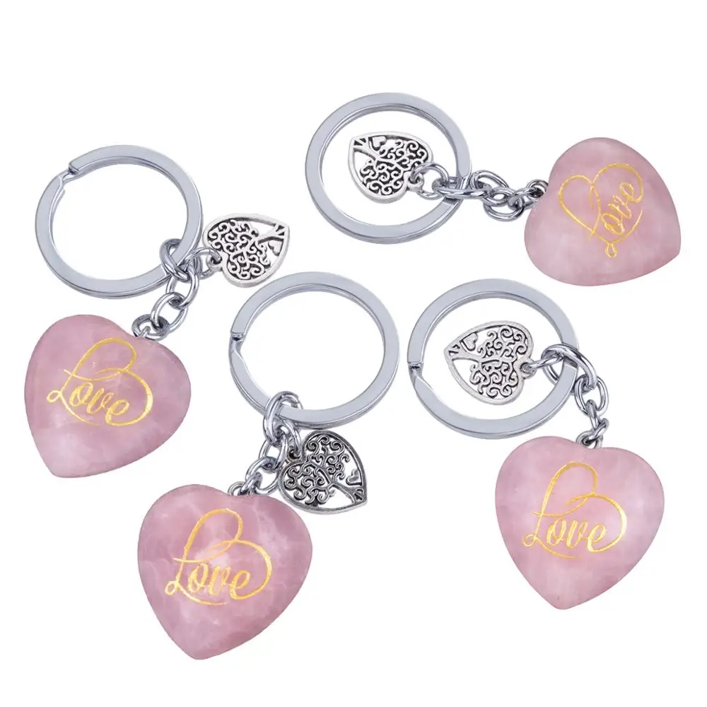 TUMBEELLUWA Love Heart Crystal Stone Keyring With Metal Life Tree Charm Keychain For Car Key, Bag Decor