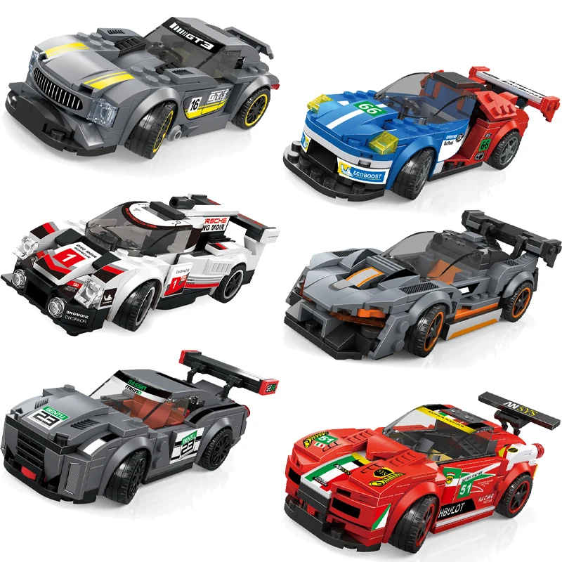 Snelheidskampioenen Beroemde Race-Sportwagen Creatieve Stickers Diy Moc Bouwstenen Klassiek Model Bakstenen Speelgoed Voor Kinderen Supercar