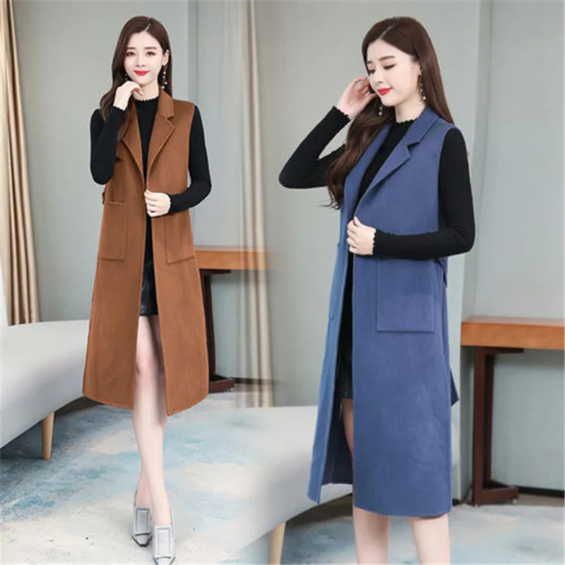 2023 New Madam Woolen Vest Mid-Length Spring Autumn None Sleeve Ladies Jacket Belt Slim Loose Fashion Women Waistcoat