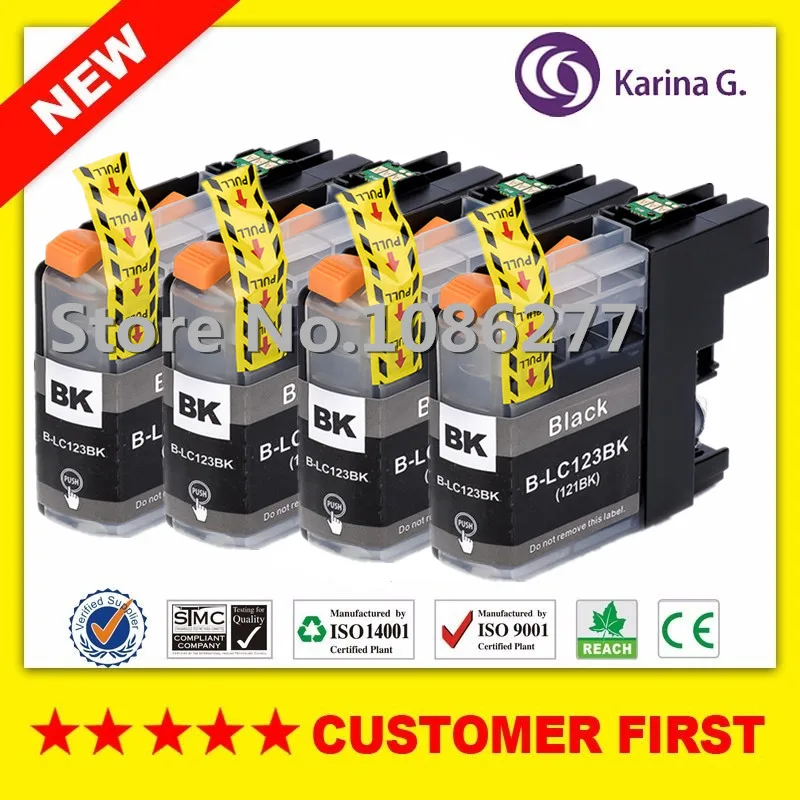 4PK for LC123 Black Compatible Ink Cartridge For Brother DCP-J552DW/J752DW/J132W/J152W/J172W MFC-J470DW/J650DW printer