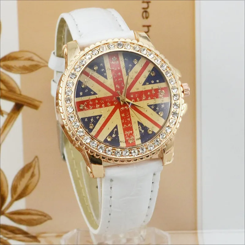 WOMAGE Ladies Watches Fashion UK British Style British Flag Watches Luxury Crystal Women Watches Quartz Watches reloj mujer