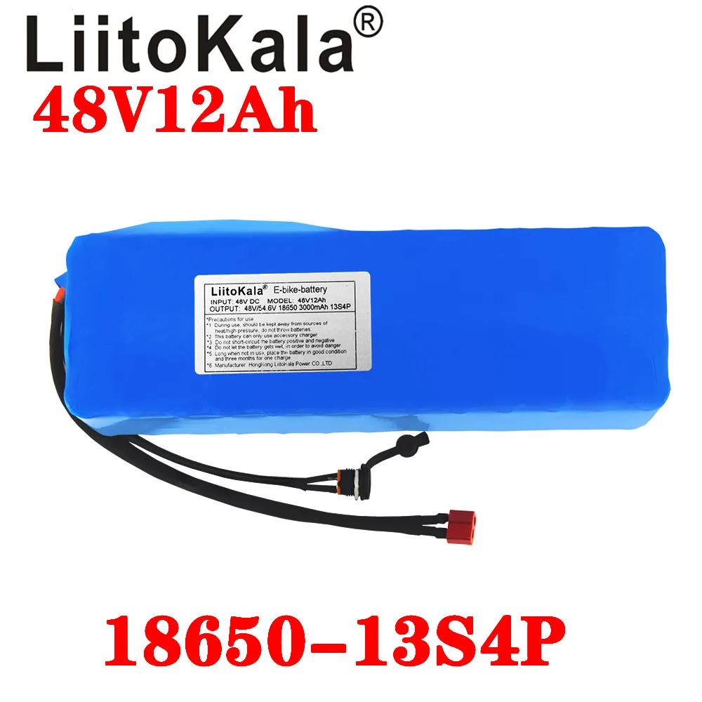 LiitoKala 48v 12ah lithium battery 48v 12ah electric bike battery with 54.6V 2A charger for 500W 750W 1000W motor duty free