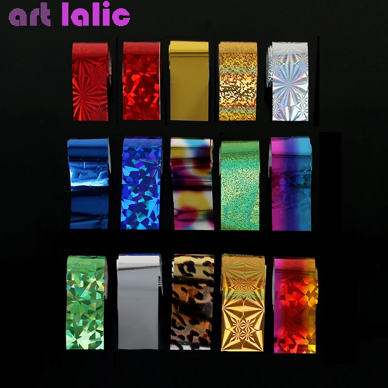 15-teiliges Sternenhimmel-Laser-Nagelfolien-Set, bunte Glitzer-Regenbogen-Effekt DIY Nagelkunst-Transferaufkleber mit Aufbewahrungsbox – Detail 4