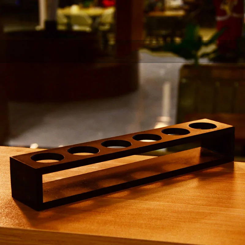 Wooden/Acrylic Shot Glass Holder Display Rack Bar Wine Drinks Cup Storage Carrier Flight Tasting Serving Tray Single Row 6 Holes