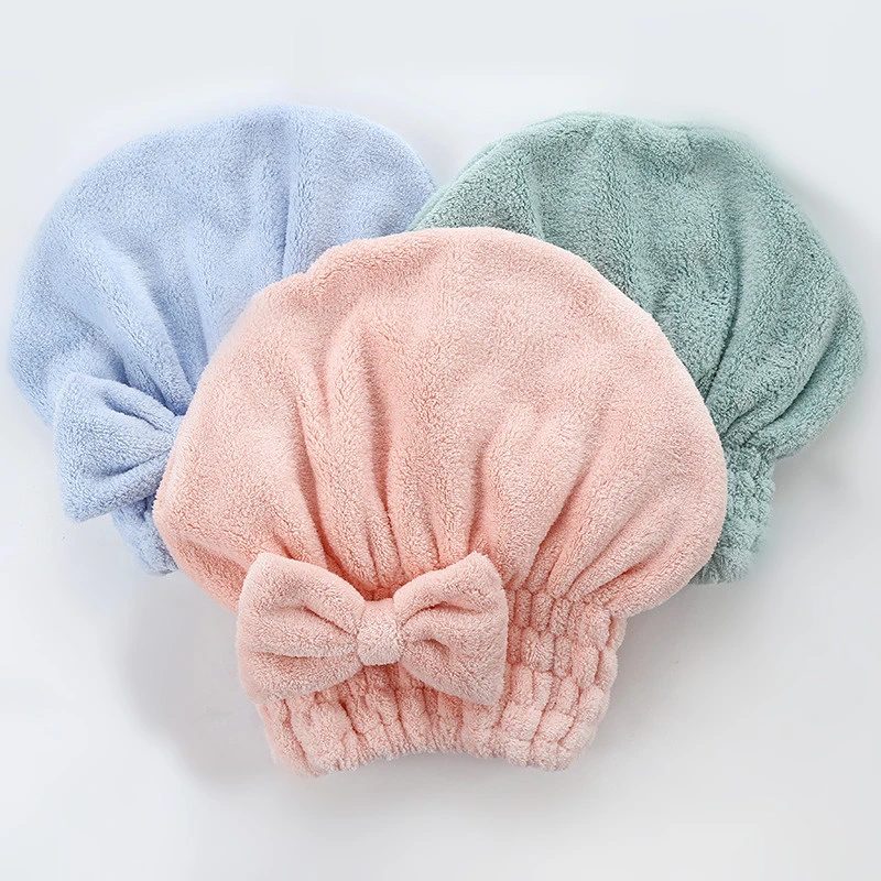 

1 PCS Coral Velvet Solid Color Dry Hair Cap, Bow-knot Absorbent Shower Cap, Women's Super Absorbent Quick-drying Towel