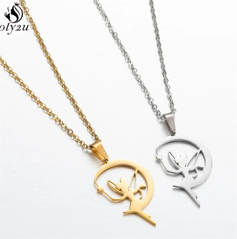 Fashion Women Necklace Flower Fairy Elf Necklace for Girls Cute Angel Wings Cupid Necklaces Pendants Christmas Jewelry Gift