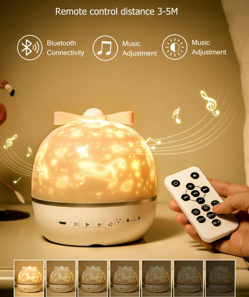 Starry Sky Projector Night Light With Bluetooth Speaker Remote Controller Rechargeable Rotate LED Lamp Colorful Star Kids Gift