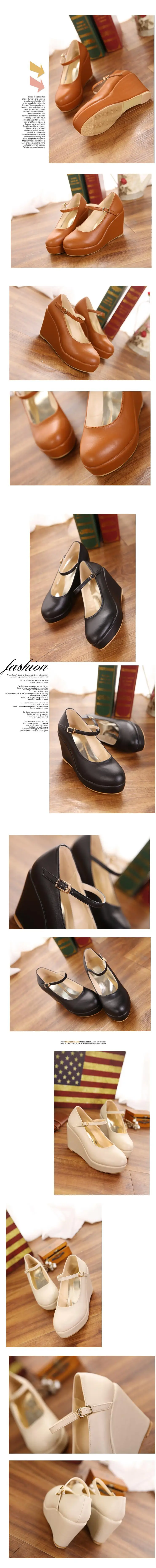 Mary Janes High High Wedges Pu Round Toe Casual Buckle Strap Summer Fashion Shoes Women