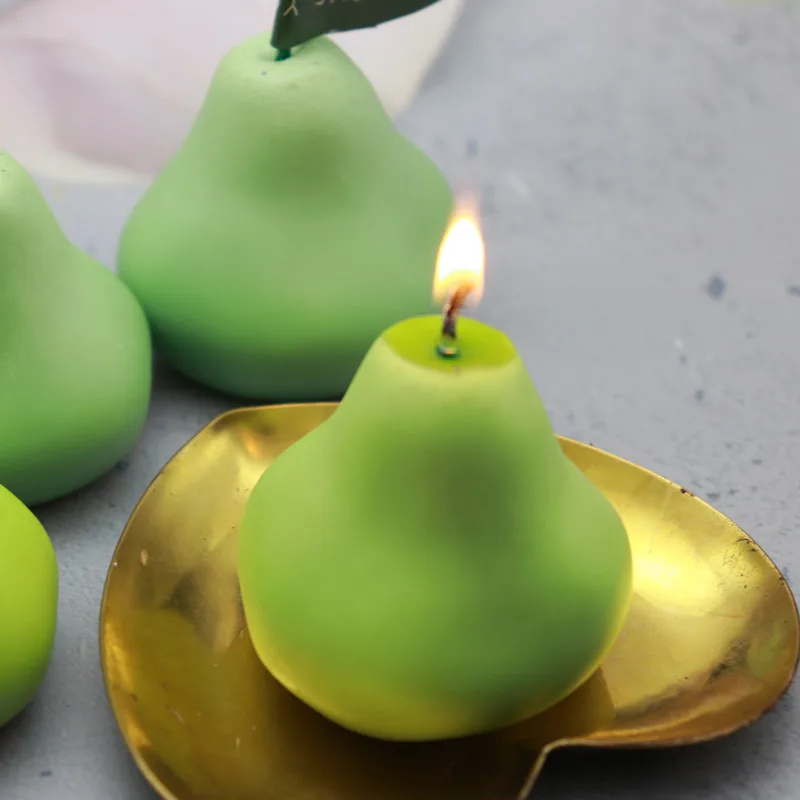 Aromatherapy Candle Diy Mold 3D Simulation Fruit Handmade Aromatherapy Wax Pear Candle Moulds Material Silicone Candle Molds