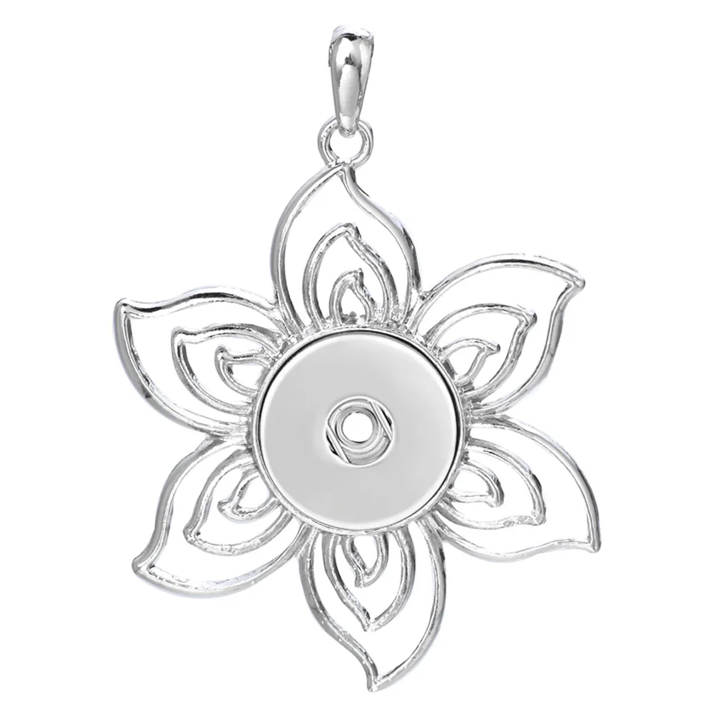 18mm Metal Snowflake Flower Snap Button Pendant For Necklace Jewelry Women Fashion Pendants Men\'s Vintage Accessories