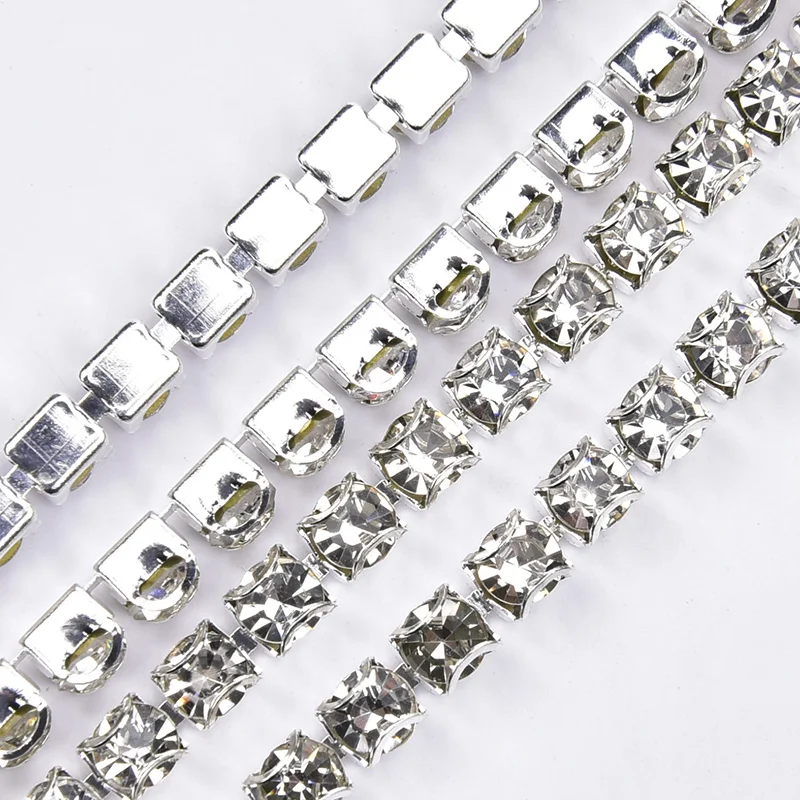 10 Meters 2-6Mm Rhinestone Chain D Claw Anti-Hook Silver/Gold Base Glass Crystal Diamond Strass Trim Diy Cloth Sew Accessories