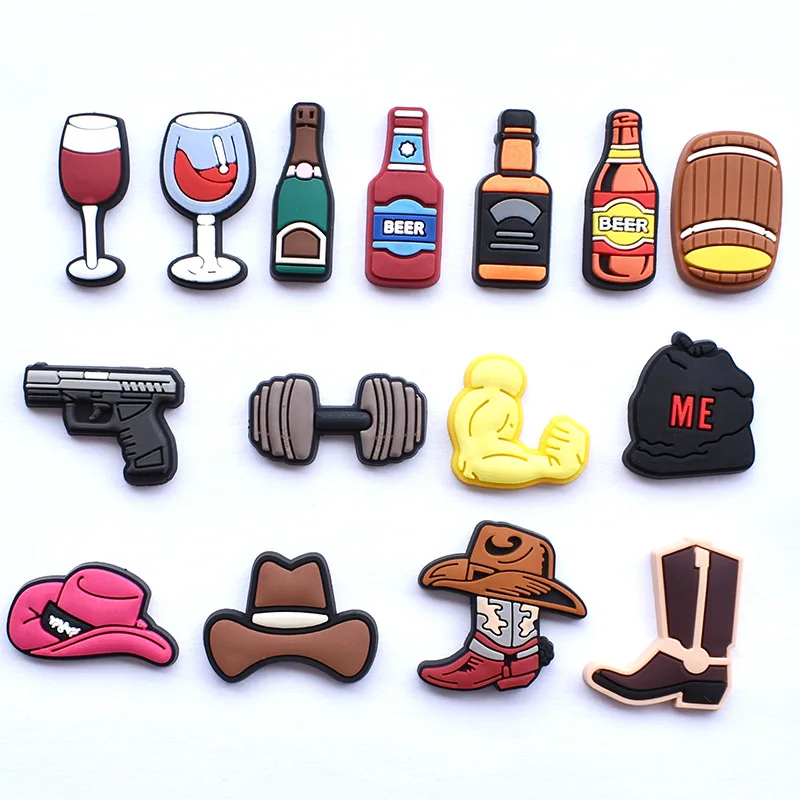 PVC Shoe Decoration Buckle Charms accessories beer bottles hat cup wine dumbbell for clog sandals Bracelets kids birthday Gifts