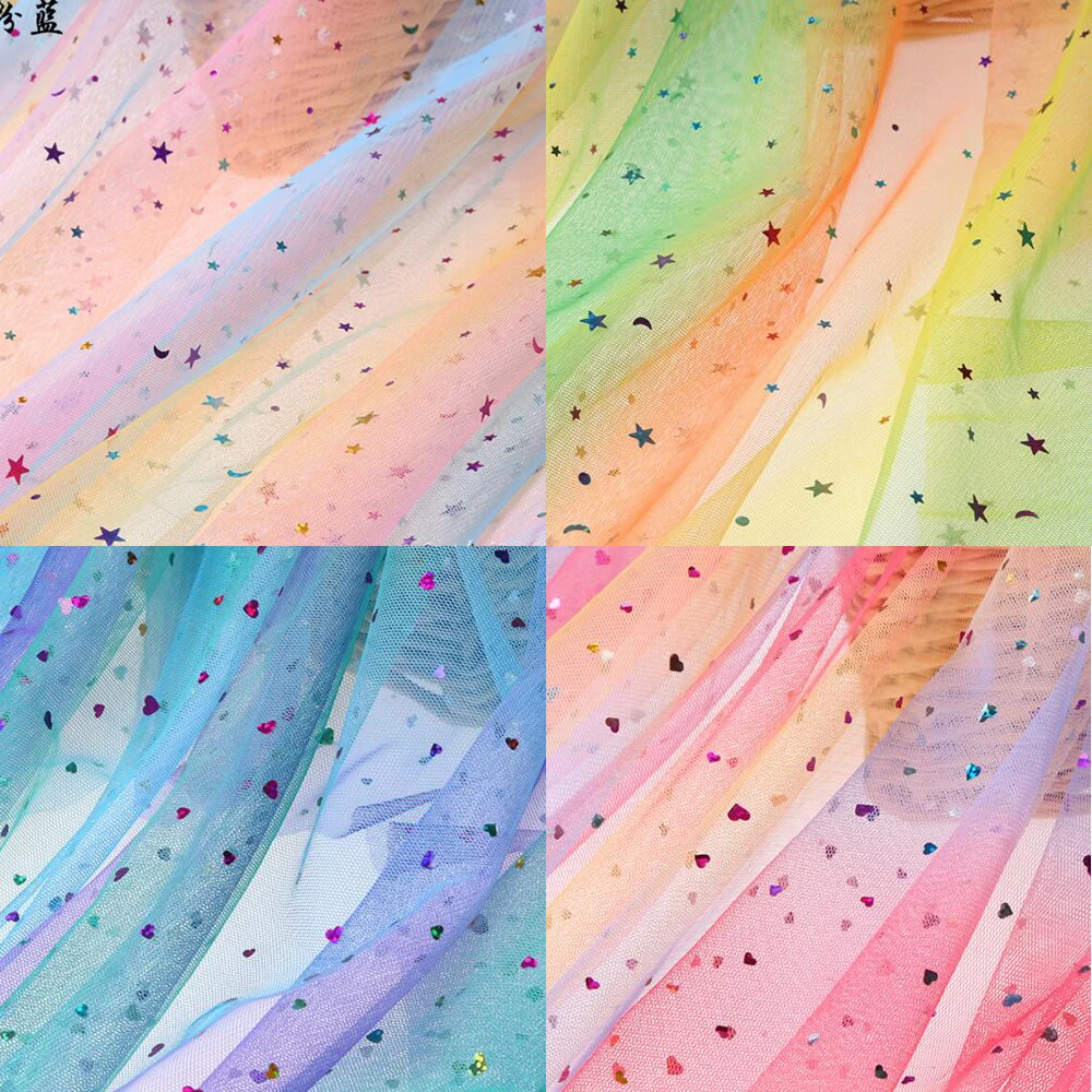 

5Meters Rainbow Gradient Tulle Mesh Fabric Soft Gauze Cloth DIY Sewing Tutu Dress Net Pettiskirt Veil Decorative Material