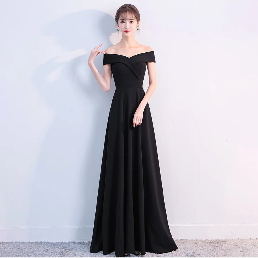 Long Elegant Evening Dress Satin Women Party Gowns Pleated Off-Shoulder High Quality Vestido A-Line Zip Back