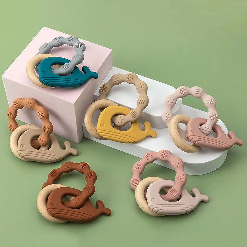 TYRY.HU New Silicone Teether Customized Rudder Shape Wooden Teether Ring Baby Gift Set Silicone Baby Teether BPA Free