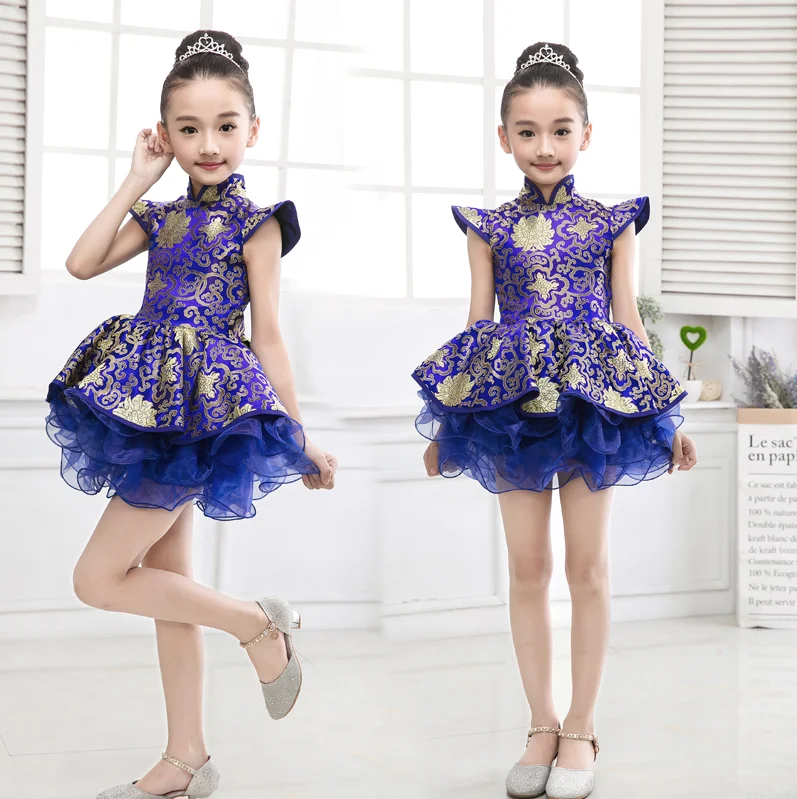 Children\'s Jazz Dance Costumes Girls Hosts Dresses Models Catwalk Shows Girls Princess Dresses kids girls top dance costumes