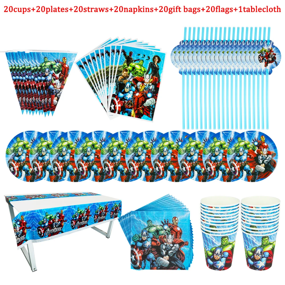 120/100/80/40 Sets Disney The Avengers Party Decoration Straws Cups Plates Tablecloth Spoon Fork Kids Birthday Baby Shower