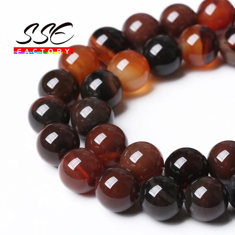 Natural Brown Agates Stone Beads Round Beads For Jewelry Making DIY Bracelets Necklaces Accessories 4 6 8 10 12MM 15\