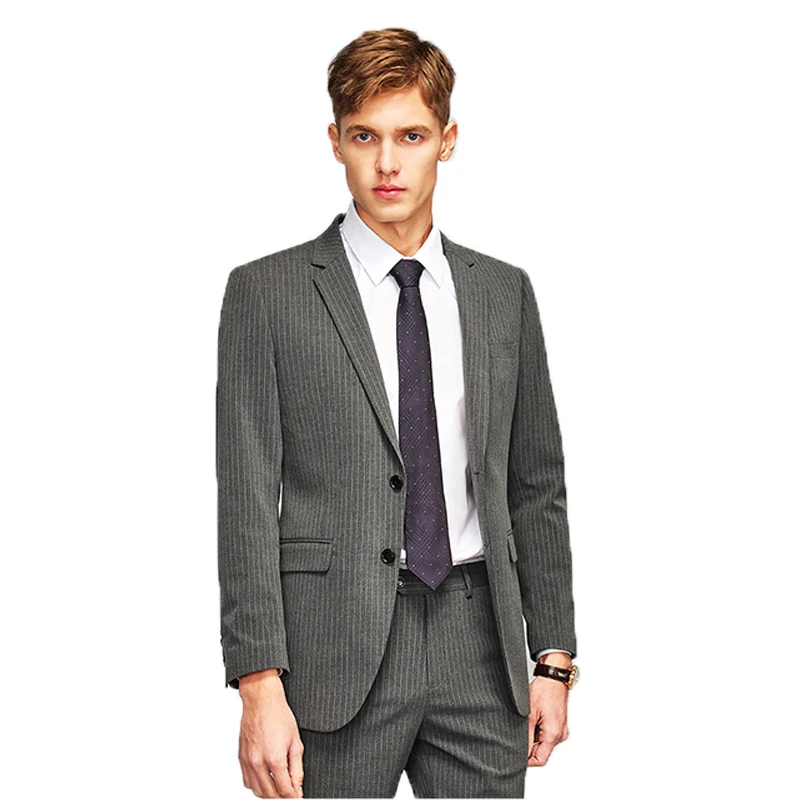 Gray Stripe Style Two Pieces Lapel  Single Row Two Button Mans Wedding Dress Tuxedo Wedding Suits Peaky Binders ( Jacket+Pants)