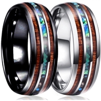 8mm New Fashion Couple Rings Tungsten Carbide Steel Wood Abalone Shell Ring For Men Jewelry Women Wedding Band