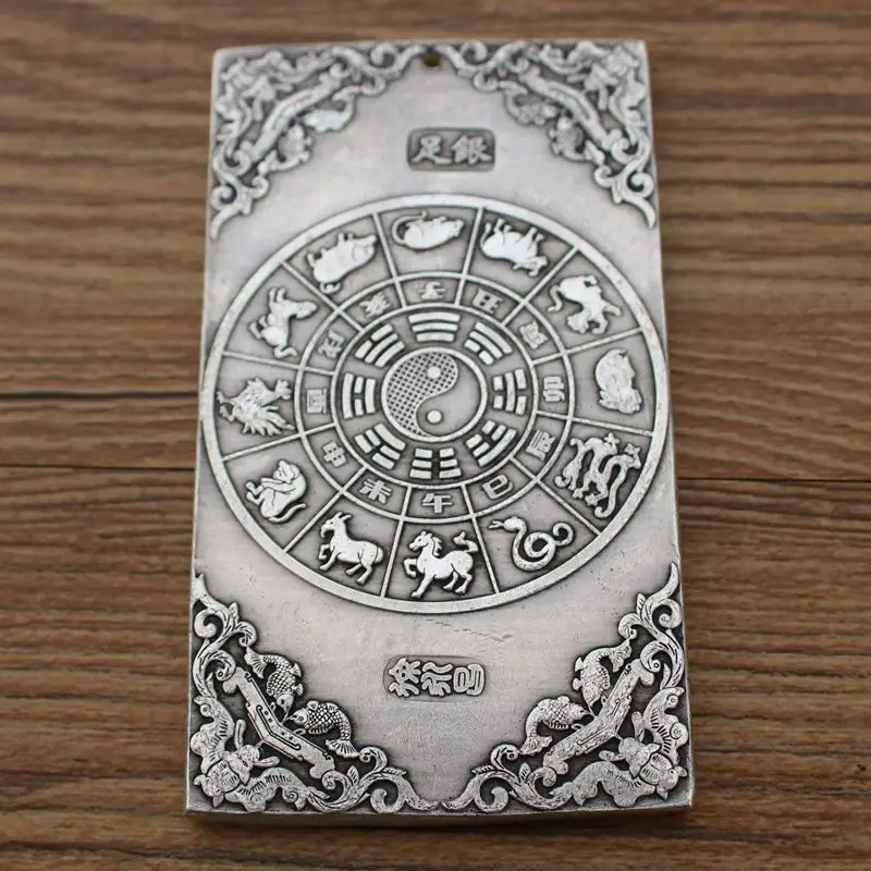 Chinese tibet Silver Bullion thanka Fengshui The carp jump the dragon gate statue amulet Waist tag, hang metal pandent