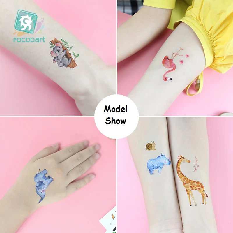 Rocooart Kids Cartoon Tattoo Stickers Cute Small Animal Waterproof Temporary Tattoo Children Fake Flash Tatoo Tortoise Pig Taty