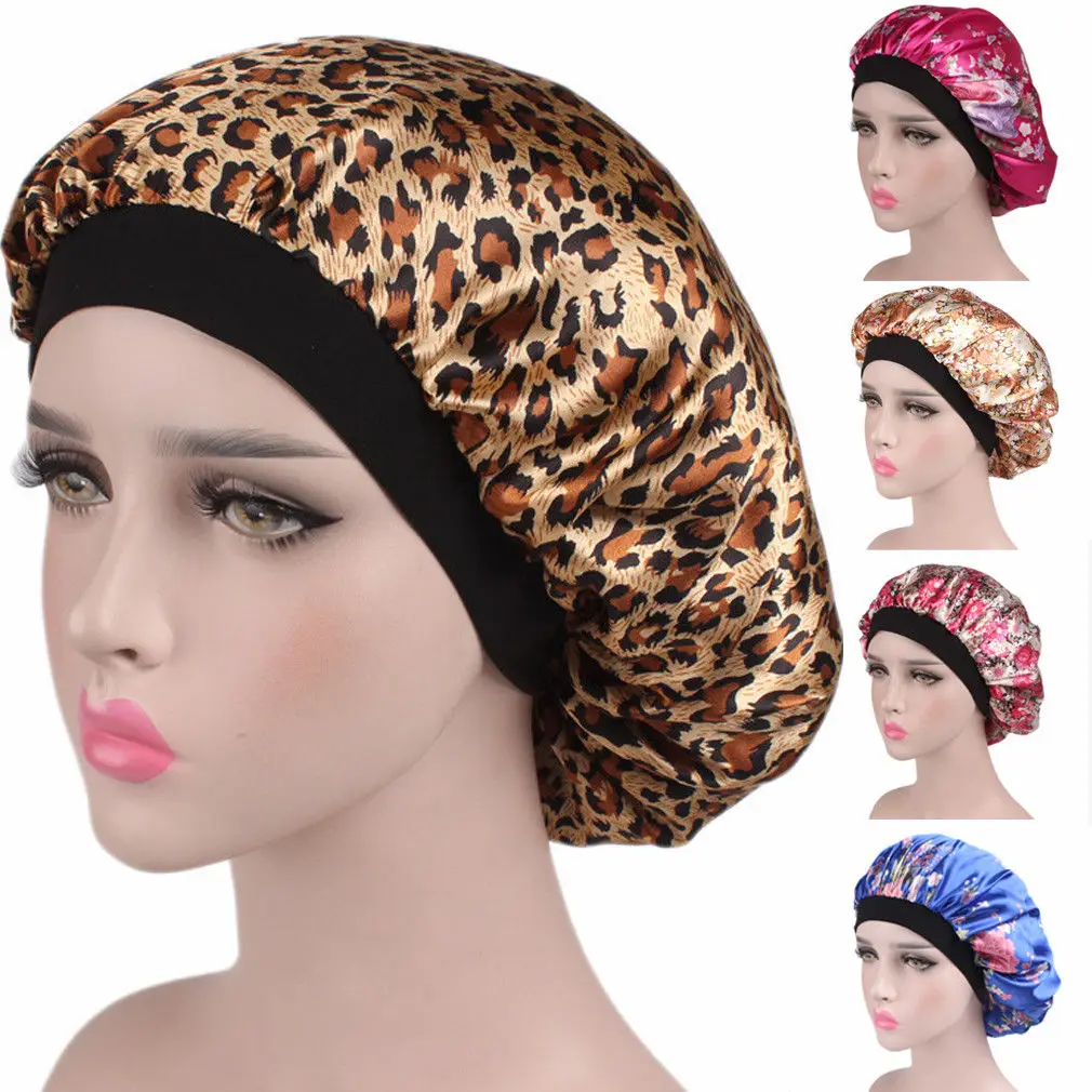 6 Colors Hot Women Satin Night Sleep Cap Hair Bonnet Hat Silk Head Cover Wide Elastic Band