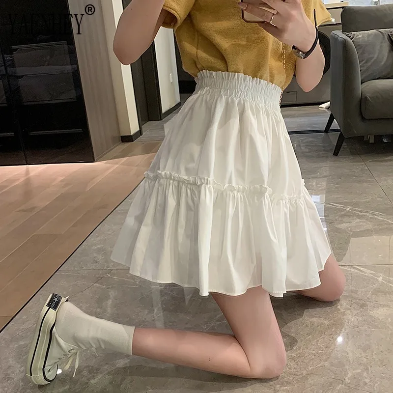 

Maxi Skirt for Women High Waist Casual A-Line Solid White Black Pleated 2021 Spring Summer Autumn Korean Fashion New Mini Skirts