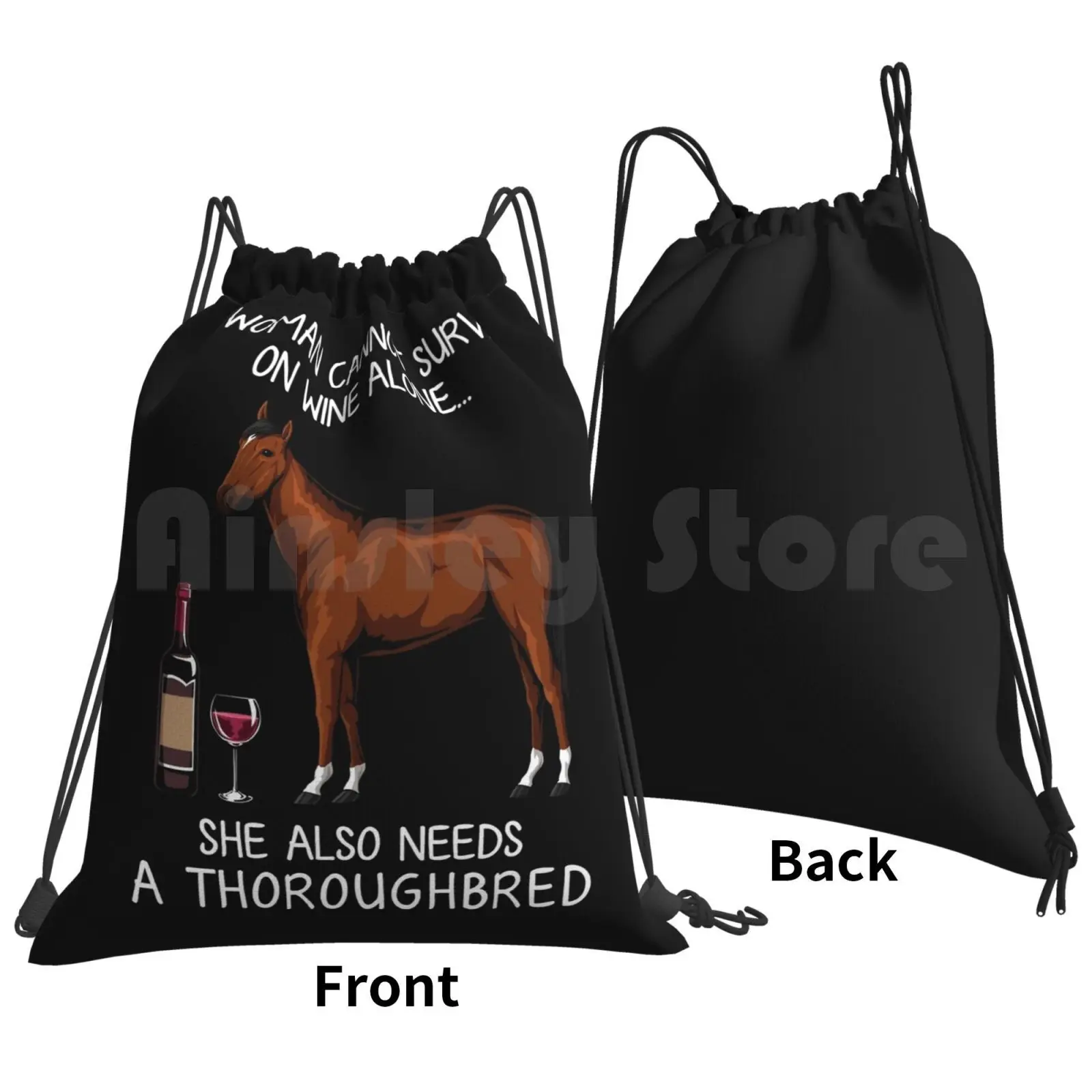 Thoroughbred And Wine Funny Horse Backpack Drawstring Bags Gym Bag Waterproof Horse Horse Lover Horse Horse Lover Horse