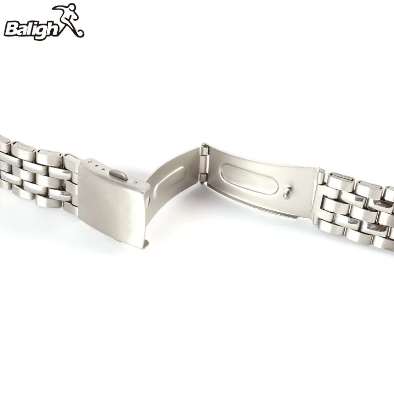 Stainless Steel Metal Strap Silver Watch Band Unisex Bracelet Watchbands Double Fold Deployment Clasp Watch Buckle 18 20 22mm