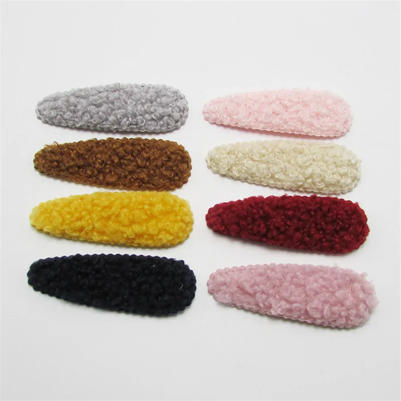 40Pcs/Lot 5.6x2CM Plush Velvet Rabbit Hair Clip Cover Padded Appliques DIY Handmade Children Headwear Accessories