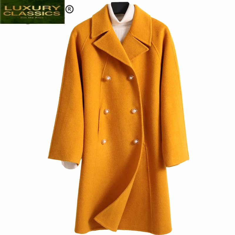 

Coat Women 100% Winter Wool Double Breasted Coat Korean Autumn Long Cashmere Jacket Elegant Woolen Casaco Feminino 19024