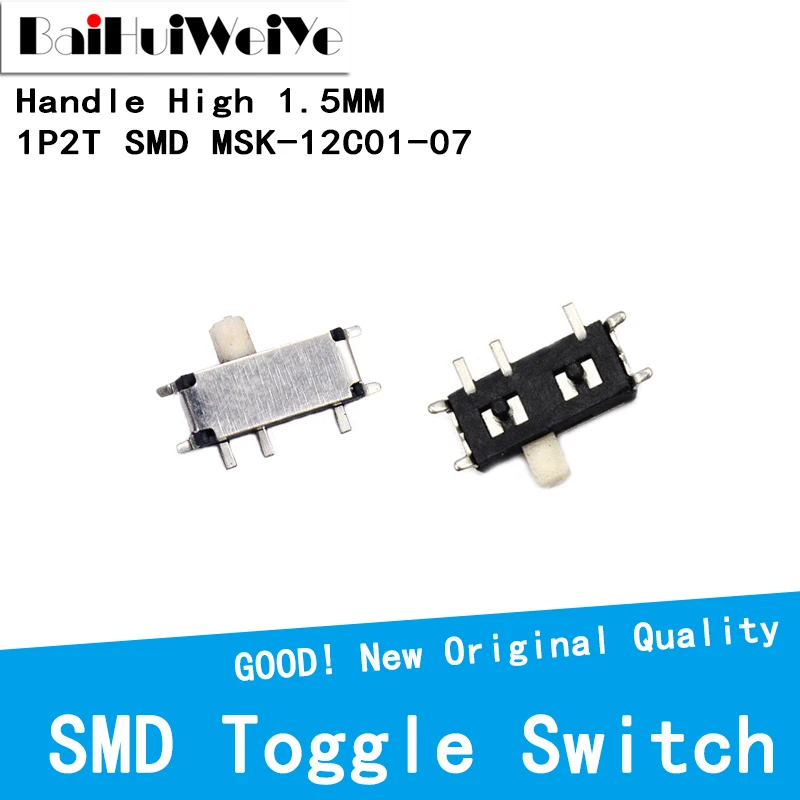 Mini interruptor de palanca de microdeslizamiento Horizontal en miniatura, MSK-12C01-07 SMD de 7 pines, MSK-12C01, 2 posiciones, On-OFF, 1P2T H =