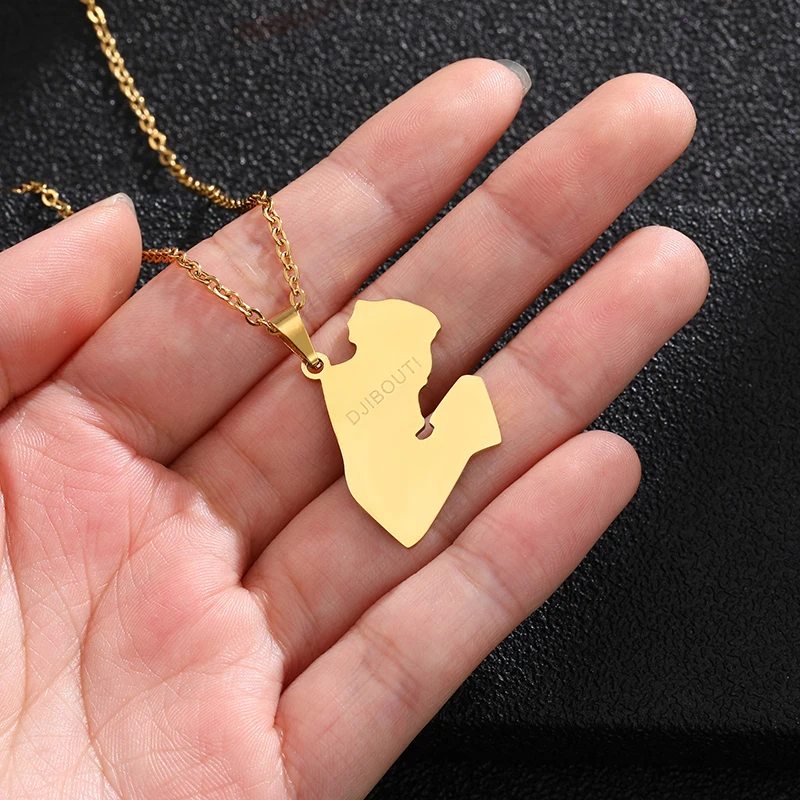 SONYA DJIBOUTI Map Pendant Necklaces For Women/Men Stainless Steel Material Gold Color Charm Gabuutih Jewelry Gift