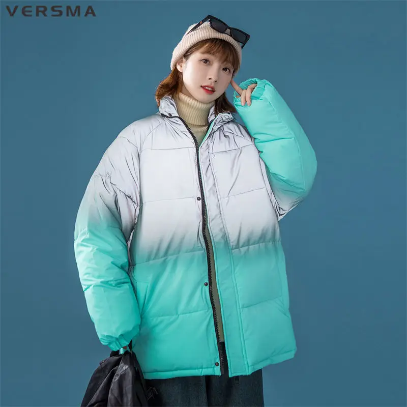 VERSMA Korean Harajuku Cotton Padded Warm Reflective Winter Jacket Coat Men Black Loose Hooded Thick Couple Jacket Men Parka 4XL