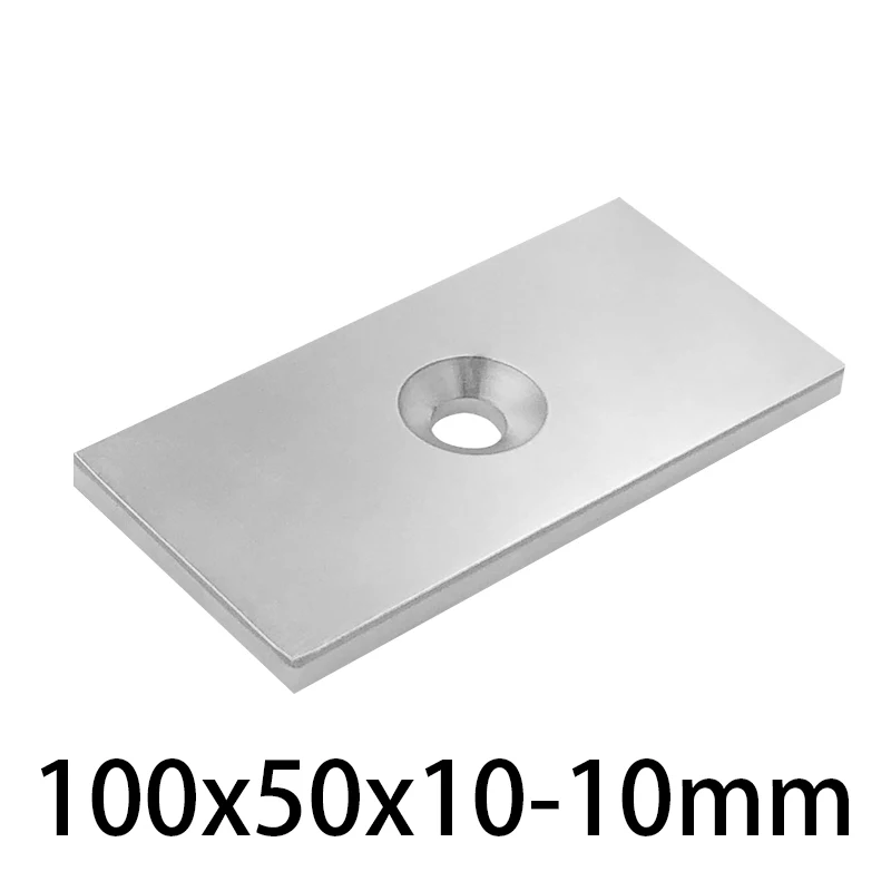 1/2pc 100x50x10mm Strong Neodymium Magnet double Holes 10mm Block NdFeB Permanent magnet 100x50x10mm Search Magnets 100*50*10 mm