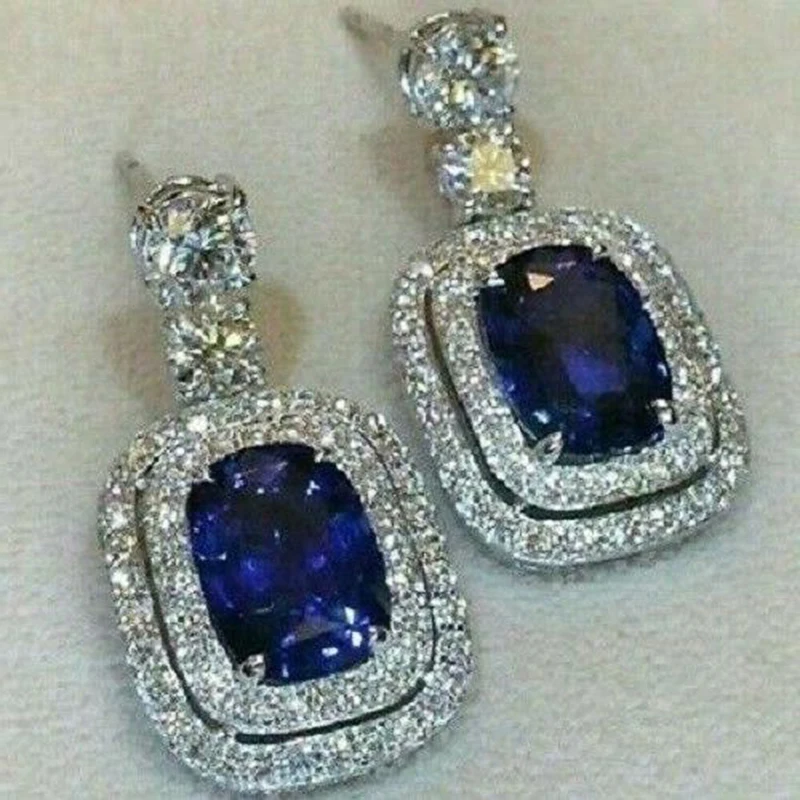 Huitan nowe modne niebieskie kolczyki CZ dla kobiet Bling Bling ucho zwisają akcesoria Temperament elegancka biżuteria ślubna hurtowo