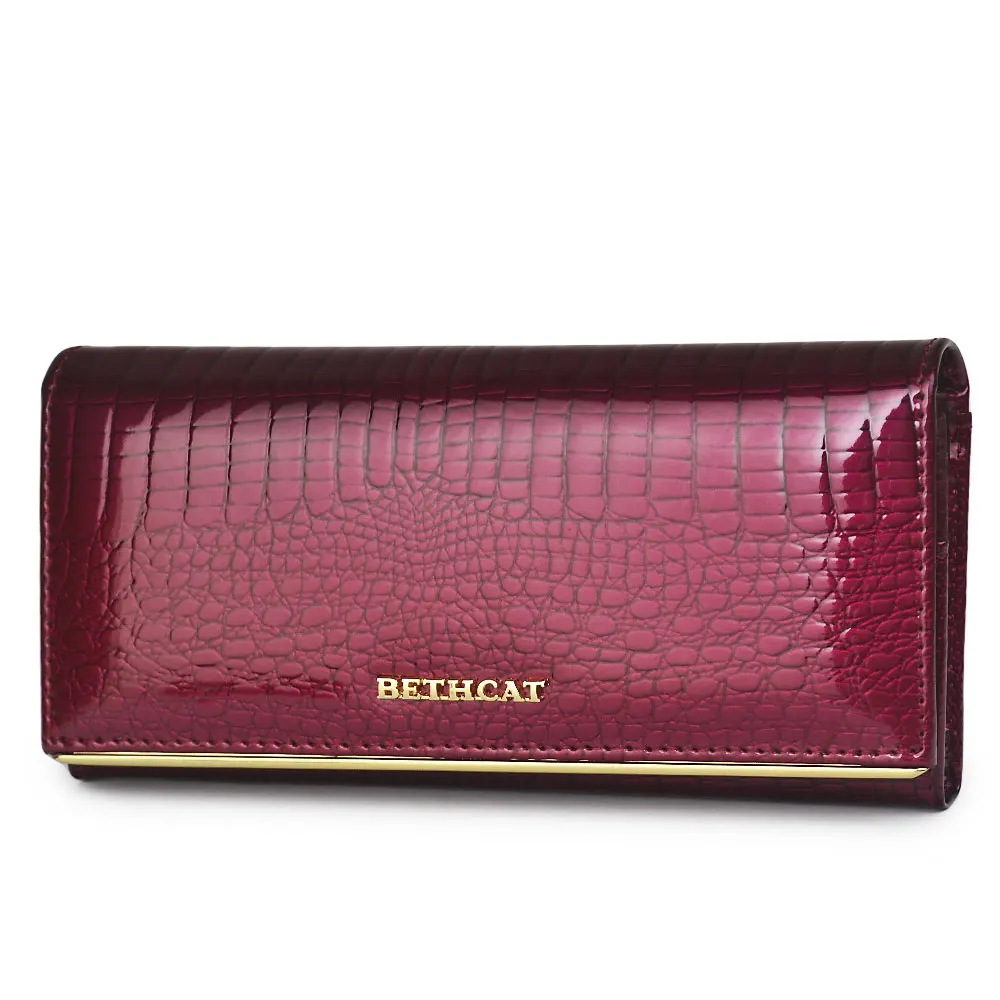 Beth Cat-Portefeuille en cuir véritable pour femme, moraillon en peau de vache alligator, porte-cartes long, pochette, sacs à main pour femme, mode