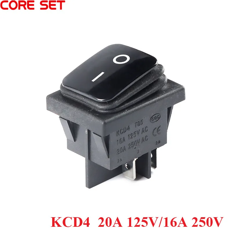 20A 125VAC KCD4 Waterproof Switch ON-OFF-ON Rocker Switch 12V Power Switch 3 Position 6 Pins self-Locking 16A 250VAC