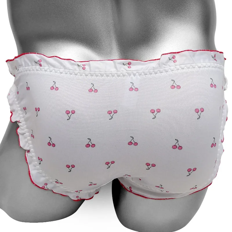 Lovely Cute Lolita Sissy Panties Kawaii Princess Side Tie Cherry Ruffle Mens Underwear Brief Sexy Gay Lingeries Male Underpants