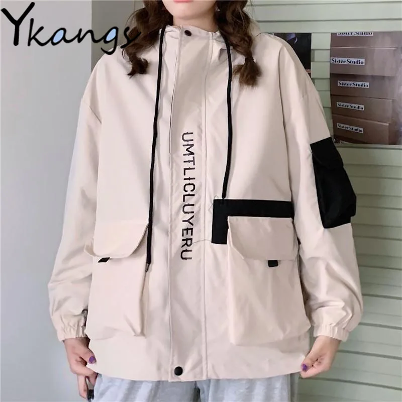 

Causal Winter High Street Harajuku Biker Jacket Women Goth Vintage Letter Korean Loose Cargo Coat Thicken Warm Y2k Hoodies Femme