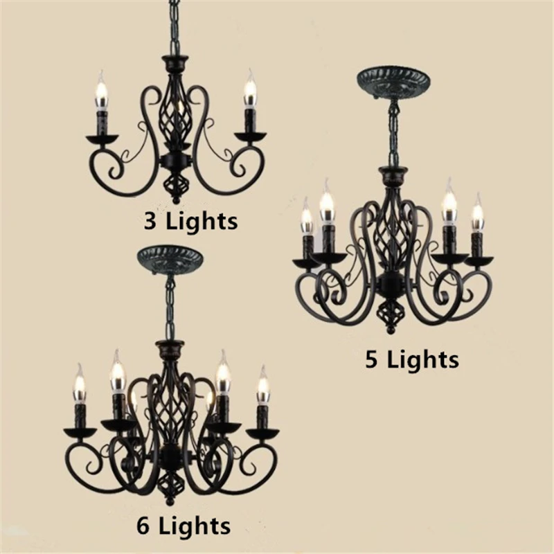 Lámpara de araña Industrial Retro Para Loft, luz negra, lámparas de hierro forjado de Europa para sala de estar, Bar, restaurante, Lustre Luminaria E14