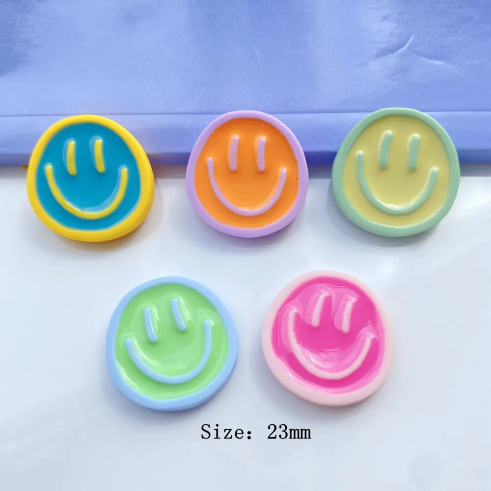30Pcs DIY Resin Smile Face Flat Back Arts Patches Kids Clothing Jewelry Make Hair Accessories Cute Round Applique Decor Material