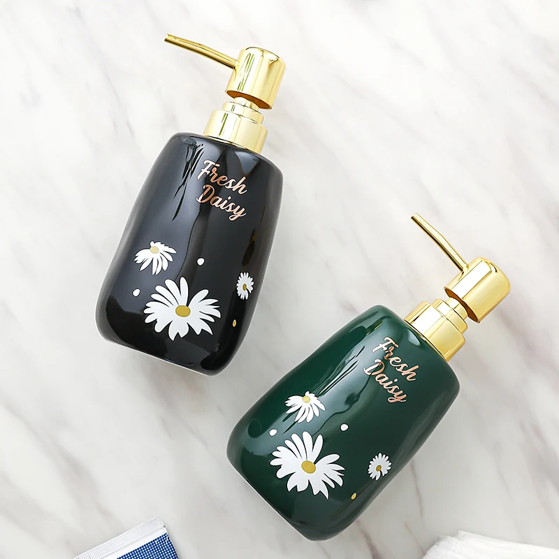 Daisy Flower Decal Ceramic Soap Dispenser Kitchen Handwash Sanatizer Bottle Shampoo Bottle Bathroom Accessories Nordic Home