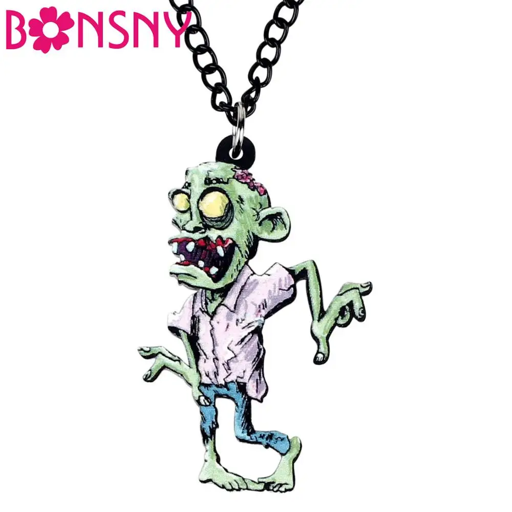 Bonsny Acrylic Halloween Horrible Scary Zombie Necklace Choker Fashion Anime Jewelry Women Kids Girls Teens Party Charms Gift