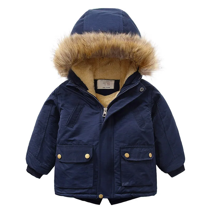 Baby Boys Denim Jacket Plus Fur Warm Toddler Children\'s winter boys cotton padded clothes baby\'s thickened cotton padded coat