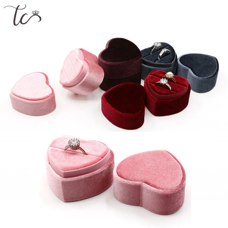 

Heart Shape Ring Box Velvet Double Rings Box Wedding Engagement Gift Box Trinket Box Organizador De Joyas Jewlery Organizer