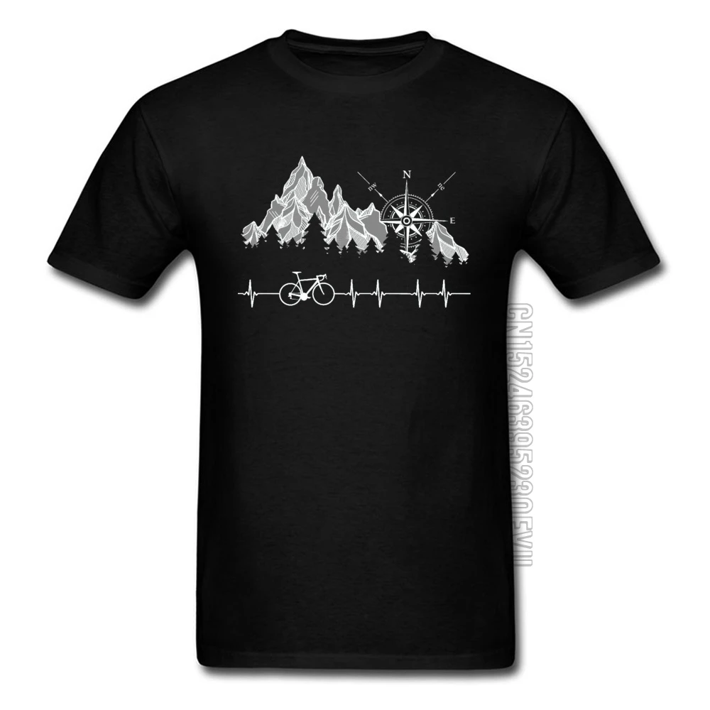 Cycle Life Heartbeat Biker Men Tshirt Mountain Forest Hiking Printed Tops & Tees Compass Bike Casual Funny T-shirts 100% Cotton