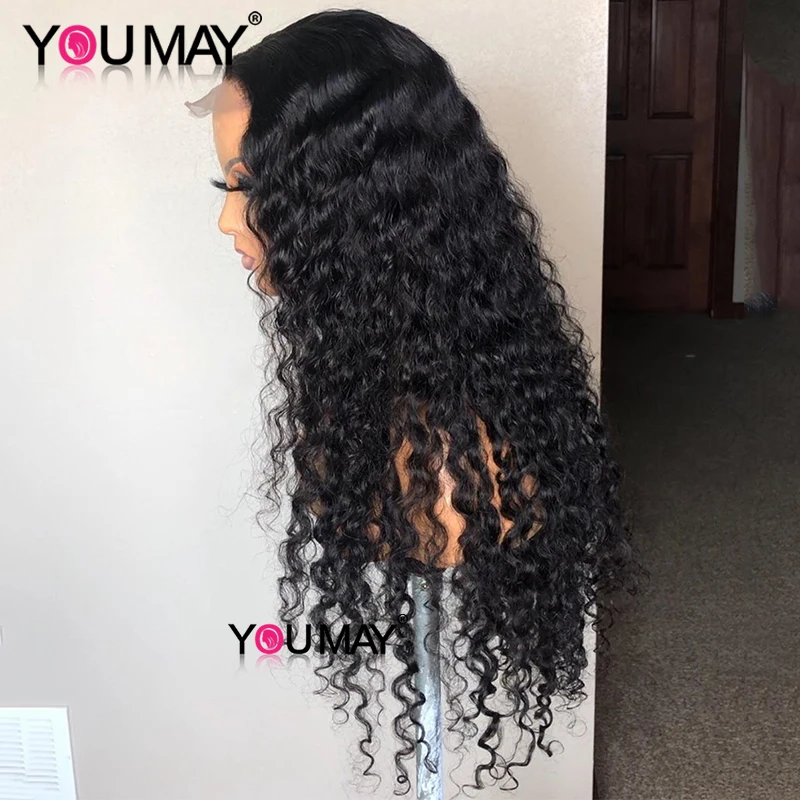 Full Lace Human Hair Wigs Fake Scalp Human hair Brazilian Deep Curly Transparent HD 30 Inch Full Lace Wig 250 Density For Black