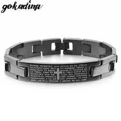 Gokadima Cross Bible Scripture Men Bracelet Stainless Steel Bracelet Black or Silver color, Jewelry pulseras Wholesale,WB104